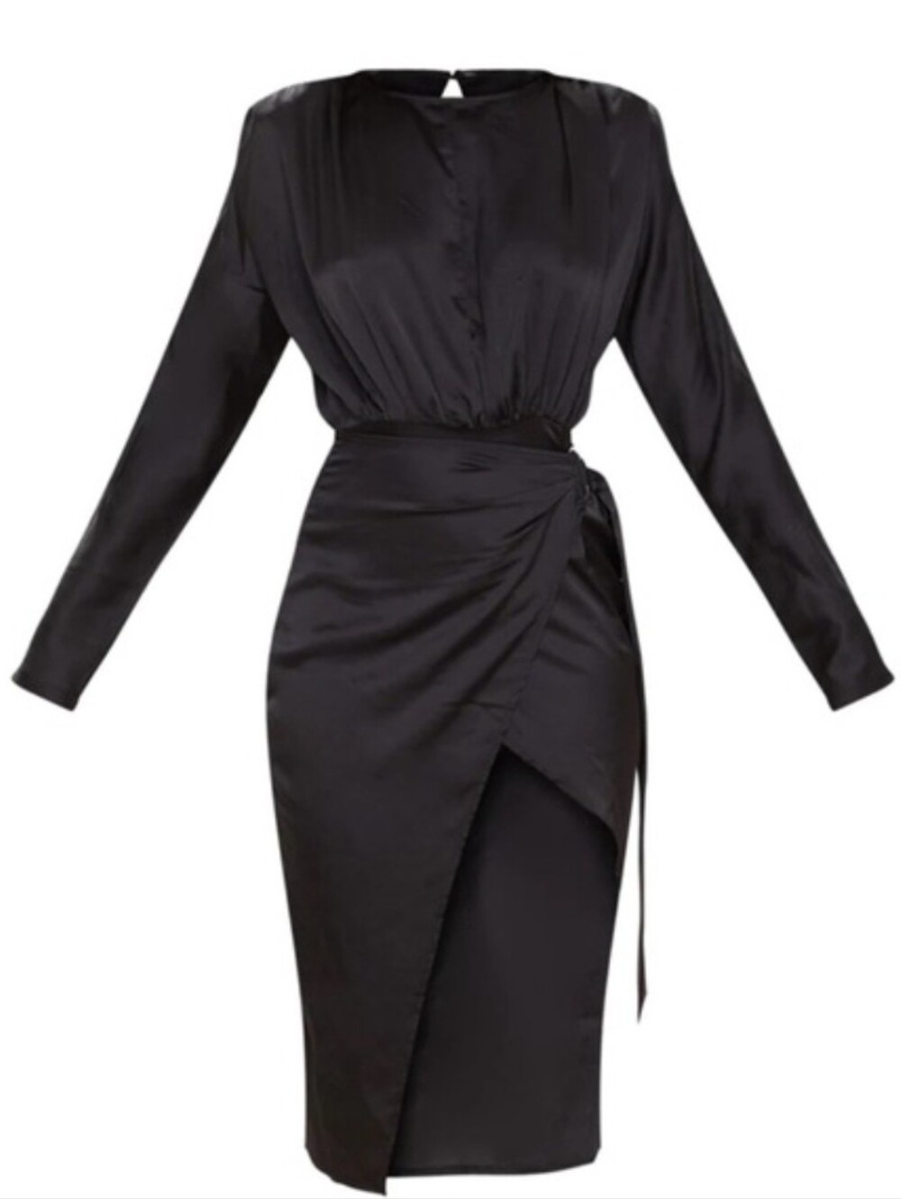Women Prettylittlething Black Long-Sleeve Wrap Backless Dress Size 12